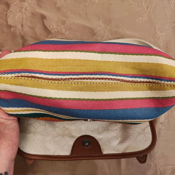 Fossil Multicolor Striped Canvas Crossbody Purse, Excellent Used Condition! - Picture 4 of 13